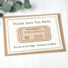 Wooden Save The Date Ticket Fridge Magnets With Cards, Vintage Novelty Plane Train Wedding Invites, Quirky, Unique & Unusual
