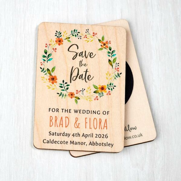 Wildflower Floral Wooden Save The Date Fridge Magnets Wedding Invites