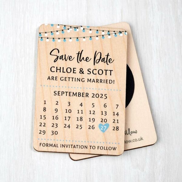 Wooden Calendar Save The Date Fridge Magnets Wedding Invites Blue