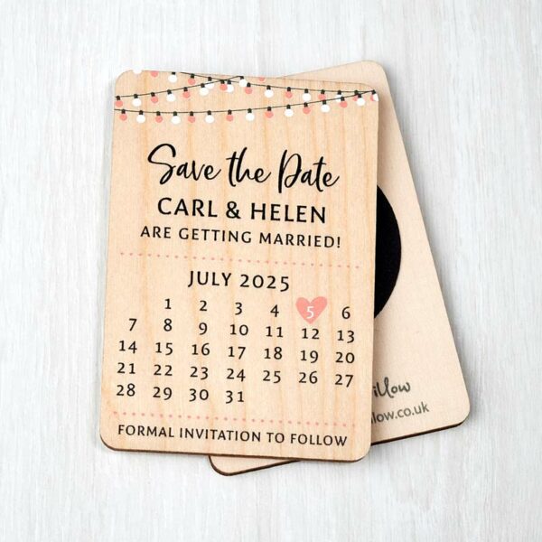 Wooden Calendar Save The Date Fridge Magnets Wedding Invites Pink