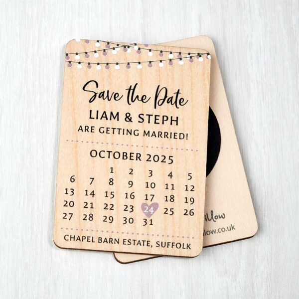 Wooden Calendar Save The Date Fridge Magnets Wedding Invites Purple
