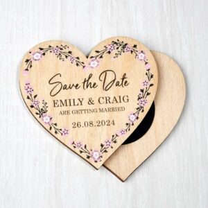 Wooden Heart Magnetic Save The Dates Wildflower Wedding Invites With Cards