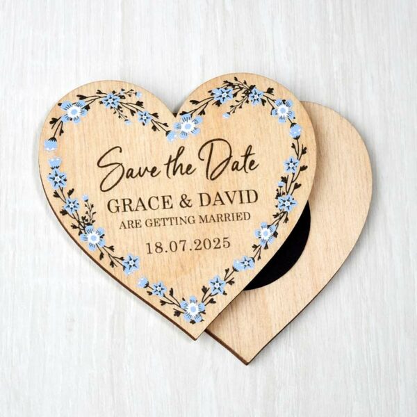 Wooden Heart Save The Date Fridge Magnets Wildflower Wedding Invites
