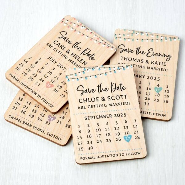 Wooden Save The Date Calendar Fridge Magnets, Rustic Wedding Card Invites