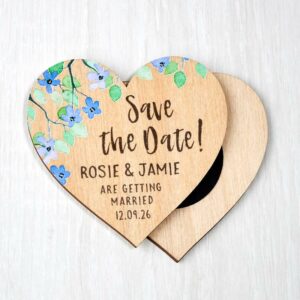 Wooden Heart Magnetic Save The Dates Wildflower Wedding Invites With Cards