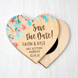 Wooden Heart Save The Date Fridge Magnets Wildflower Wedding Invitations