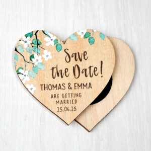 Wooden Heart Save The Date Fridge Magnets Wildflower Wedding Invites