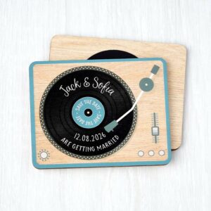 Wooden Save The Dates Fridge Magnets Music DJ Festival Wedding Invites Blue