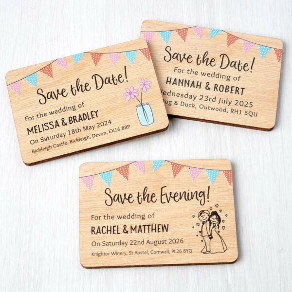 Wooden Save The Date Fridge Magnets, Rustic and Unusual Unique Wedding Cards