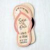 Wooden Magnetic Flip Flop Save The Dates, Beach Themed Abroad Destination Travel Wedding Invitations Coral