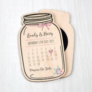 Wooden Magnetic Save The Dates Mason Jar Baking Preserve Wedding Invites Purple