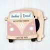 Wooden VW Camper Van Beach Theme Magnetic Save The Dates, Abroad Destination Travel Themed Wedding Invitations Pink