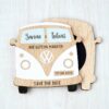 Wooden VW Camper Van Beach Theme Save The Date Fridge Magnets, Abroad Destination Travel Themed Wedding Invites White